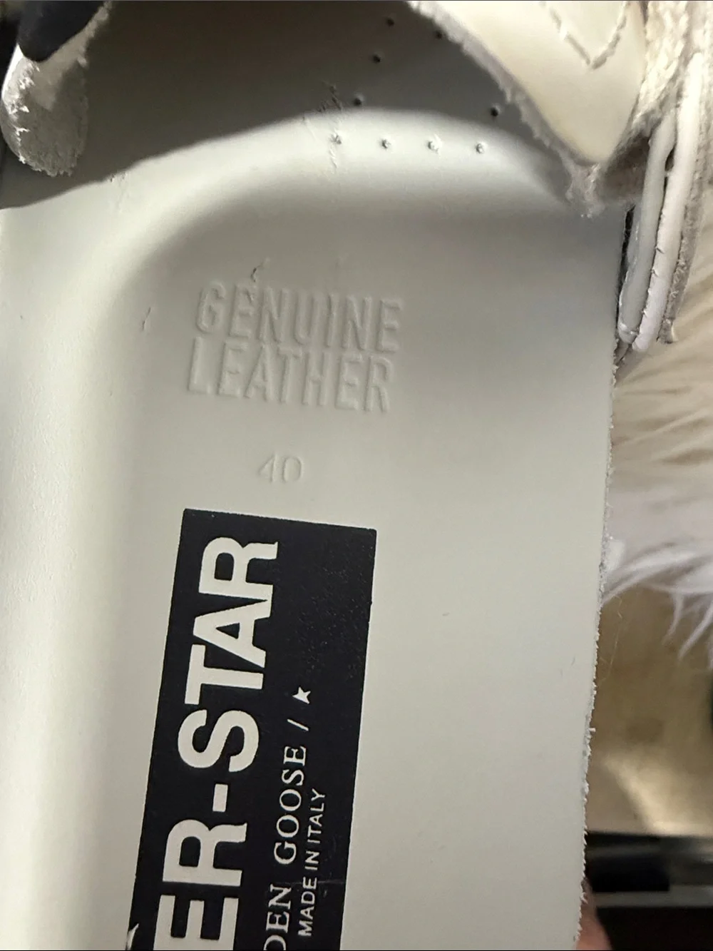 Golden Goose Super Star White Low-Top Sneaker with Beige Star and Black Glitter - Picture 8 of 11